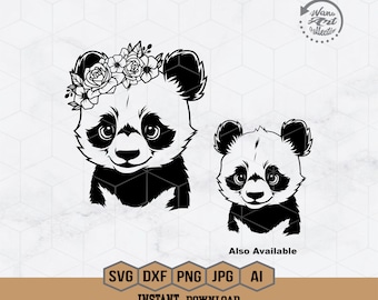 Floral Panda Svg | Panda Svg | Floral Animal Svg | Cute Panda Svg | Baby Panda Png | Animal Svg | Panda with flowers Svg | Png Dxf Eps