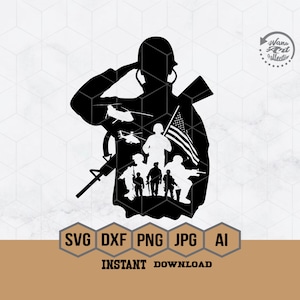 US Soldier SVG File | Veteran Soldier Svg | American Troops Svg | Army Svg | Military Svg | Combat Scene Cutfile |Soldier Scene Shirt | Png