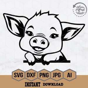 Pig Svg, Baby Pig Svg, Cute Baby Pig Svg, Baby Pig Peeking Svg, Cute Pig Png, Little Piglet Clipart, Farm Animals Cutfiles