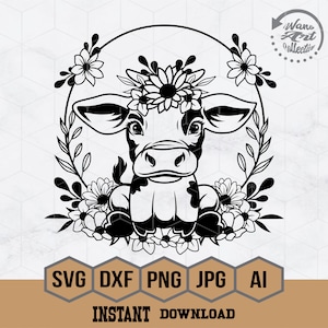 Floral Cow Svg | Baby Cow with Flowers Svg | Floral Cute Cow Svg | Baby Calf Svg | Cute Cow Svg | Cow Svg | Calf Svg | Cow Stencil | Cow Png
