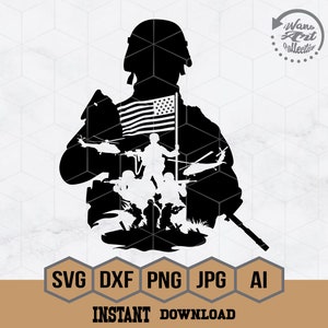 US Soldier SVG, Veteran Soldier svg, American Troops svg, Army svg, Military svg, USA Flag svg, Cut Files, Cricut, Silhouette, Png, Eps, Dxf