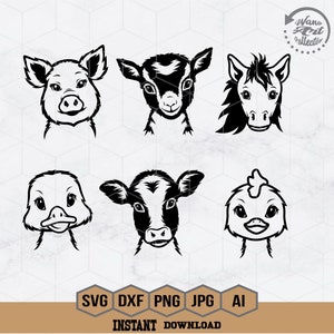 Farm Animals Bundle Svg | Cute Farm Animals Svg | Duck Goat Horse Cow Pig Chicken Svg | Cute Animal Face Svg | Baby Animal Svg | Farm Png