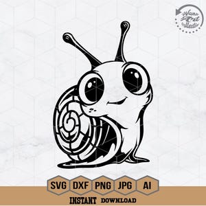 Pode incluir: Ilustração em preto e branco de um caracol de desenho animado com olhos grandes e uma concha. O caracol está sorrindo e tem um design simples.