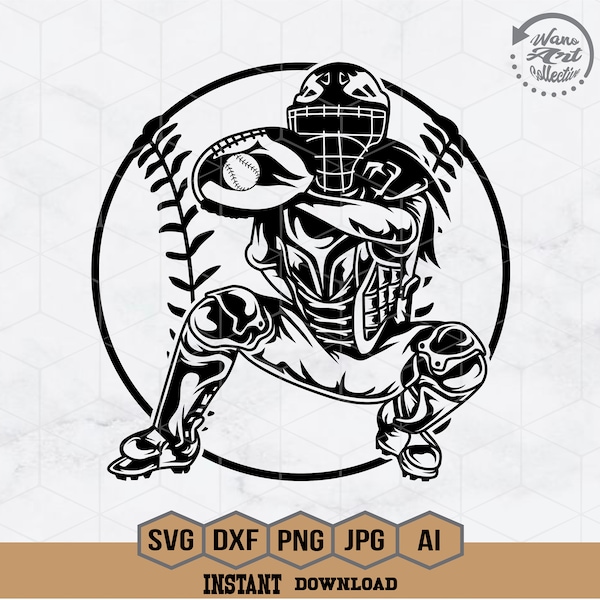 Ball Catcher Svg | Softball Player Svg |  Catcher Stencil | Sports Mom Cutfile | Softball Clipart | Softball Fan Gift Shirt Cut File