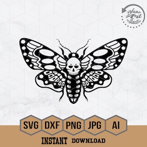 Moth Skull Svg | Flying Animal Clipart | Death Head Moth Stencil | Horror Butterfly Cut File | Moth Skull Wings Png | Gothic Shirt | Png Dxf