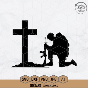 Soldier Kneeling Praying at Memorial Cross Svg | Fallen Soldier Svg | Kneeling at Memorial Svg | Soldier Kneeling Praying | Cut Files