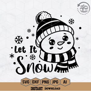 Snowman Svg | Let It Snow Svg | Christmas Snowman Svg | Snowman Face Svg | Snowflakes Clipart | Merry Christmas Designs | Png Dxf Eps