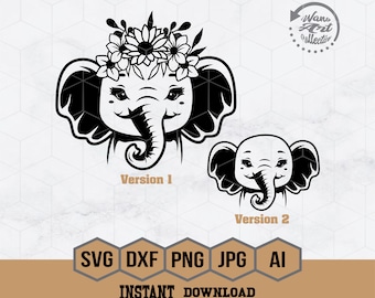 Floral Baby Elephant Svg | Elephant with Flowers Svg | Elephant Sitting Svg | Cute Animal Svg | Jungle Animals Svg | Zoo Animal CutFile