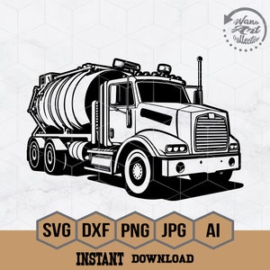Septic Truck Svg | Waste Removal Clipart | Pump Truck Cut File | Sanitation Vehicle Stencil | Waste Disposal T-shirt Design | Dxf | Png