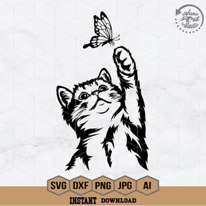 Cute Cat Playing with Butterfly Svg | Peeking Cat Svg | Cat Face Svg | Cat Svg | Cat With Butterfly Svg | Funny Cat Svg | Cute Cat Cutfiles