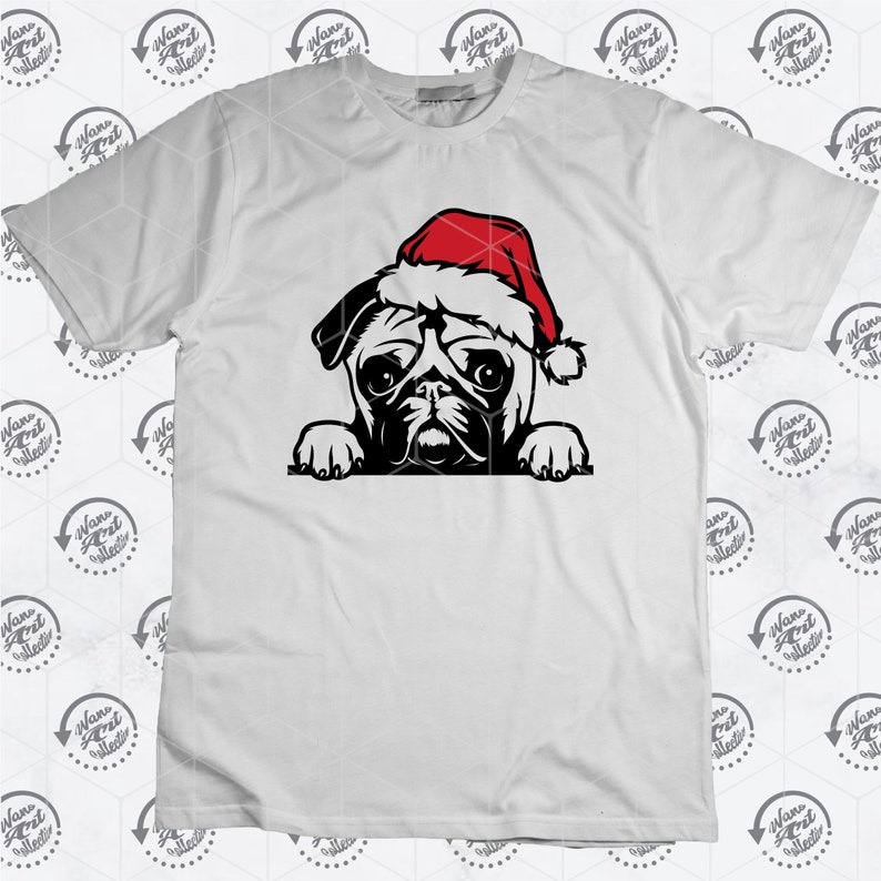 Pug Dog Peeking With Santa Hat Svg Pug Dog Svg Pug Face Svg Peeking Pug ...