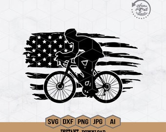 SVG de bicicleta estadounidense / SVG de ciclista / SVG de bicicleta de carretera / SVG de bicicleta / SVG de ciclismo / Imágenes prediseñadas de bicicleta de montaña / Calcomanías para bicicletas / Silueta / PNG EPS DXF AI