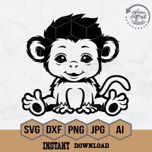Baby Monkey Svg | Monkey Svg | Monkey Sitting Svg | Cute Animal Svg | Jungle Animals Svg | Zoo Animal CutFile | Safari Animal Clipart