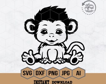 Baby Monkey Svg | Monkey Svg | Monkey Sitting Svg | Cute Animal Svg | Jungle Animals Svg | Zoo Animal CutFile | Safari Animal Clipart