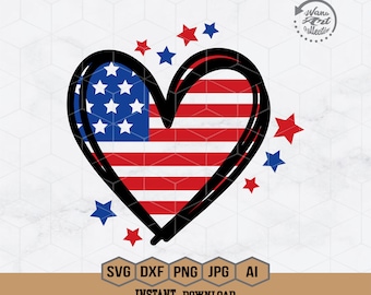 USA Amerikanische Flagge Herz SVG | 4. Juli SVG | Unabhängigkeitstag geschnitten Datei | Vaterländisches Herz | USA Flagge geschnitten Datei | Juli 4 Shirt | Png Dxf Eps Ai