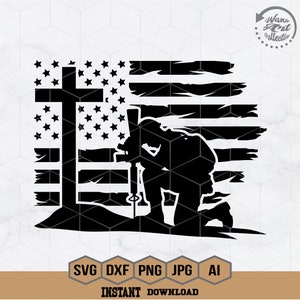 US Soldier Kneeling Praying at Cross Svg | Fallen Soldier Svg | Praying Military Svg | Soldier Kneeling Praying Clipart | Veteran Shirt