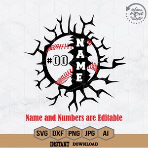 Parede de rachaduras de beisebol Svg | Nome personalizado Svg | Jogo de beisebol Svg | Parede de rachaduras Svg | Clipart de pai de beisebol | Arquivo de corte de beisebol | PNG Dxf