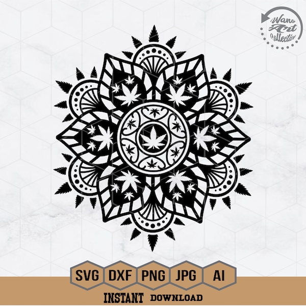 Mandala Weed Svg | Mandala Cannabis Svg | Marijuana Svg | Mandala Clipart | Cannabis Png | Weed Cricut | Polynisian Cut File | Png Eps Dxf