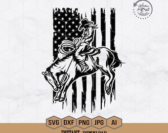 US Rodeo Svg | Western Cowboy Svg | Cowboy Riding Horse Svg | Rodeo Cowboy Svg | Horse Svg | Rodeo Png | Cutting File for Cricut | Png Dxf