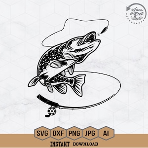 Pike Fishing Svg | Pike Fish Svg | Fishing Svg | Fishing Shirt | Pike Fish Png | Outdoor Fishing Svg | Lake Fishing Clipart | Png Eps Dxf