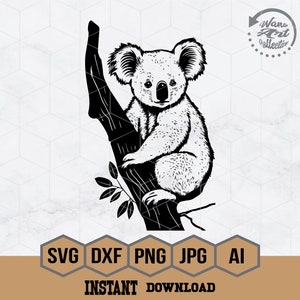 Cute Koala Bear Svg File | Giant Koala Svg | Australian Animal Svg | Cute Animal Clipart | Koala Stencil | Larged Round Head Animal Cricut