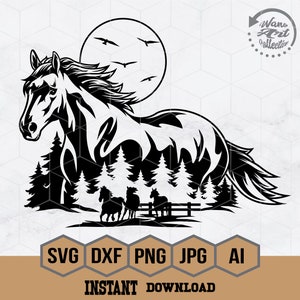 Horse Scene Svg | Horse Running Svg | Mustang Horse Svg | Barn Animal svg | Farm Animal svg | Horse Stencil | Horse Cutfile | Horse Clipart