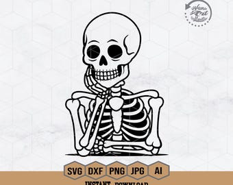 Bored Skeleton Svg | Funny Skeleton Svg | Skeleton Svg |  Tired Skeleton Svg | Waiting Skull Svg | Funny Shirt Design | Digital Download