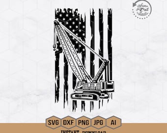 US Kranich | Schwere Ausrüstung geschnitten | Baumaschine geschnitten | Kranich Clipart | Konstruktion | Kranführer Cricut & Silhouette Png