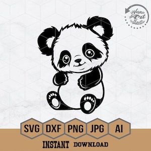 Cute Panda Sitting Svg | Cute Panda Svg | Panda Svg | Baby Panda Svg | Zoo Animals Svg | Panda Clipart| Cute Panda Png Cutting Files Dxf Eps