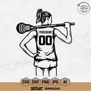 Weiblicher Lacrosse-Player svg | Personalisierter Name | Lacrosse Druck | Lacrosse Stick geschnitten Datei | Lacrosse Helm geschnitten Datei | Lacrosse Mom Shirt | Datei: Png, Dxf, Eps