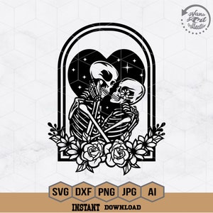 Kissing Skeleton Svg | Skeleton Lover Svg | Skeleton Svg | Lovers Svg | Undying Love Svg | Floral Skeleton Clipart | Kissing Scene Cutfile