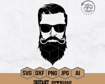SVG de hombre con barba / SVG de barba / Archivo de corte "Vida de papá" / Camiseta de papá / Clip art de barba / SVG de bigote / Cara de papá para Cricut / SVG "Mejor papá" / Silueta de barba