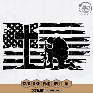 US Soldier Kneeling Praying at Memorial Cross Svg | Fallen Soldier Svg | Kneeling at Memorial Svg | Soldier Kneeling Praying | Cut Files