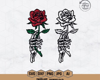 Skeleton Hand Roses Svg | Hand Skeleton Svg | Skeleton Holding Rose Svg | Skull Rose Svg | Skull Svg | Rose Svg | Skeleton Hand Cut File