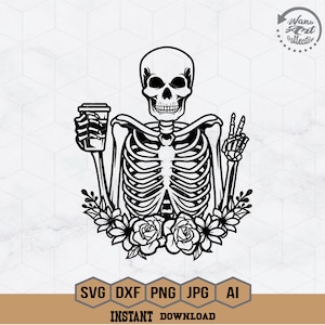 Coffee Skeleton Svg | Peace Sign Svg | Floral Skeleton Svg | Dead Inside Svg | Peace Sign Svg | Skeleton with Flowers Svg | Skull Png Eps