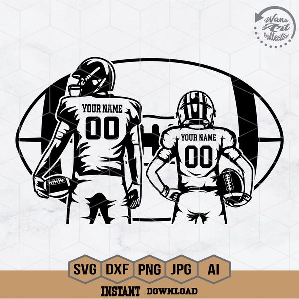 Voetbal vader en zoon Svg | Voetballer Svg | Voetbal Kid Svg | Voetbalshirt | Voetbalseizoen | Superbowl-clipart | Png Eps Dxf Ai