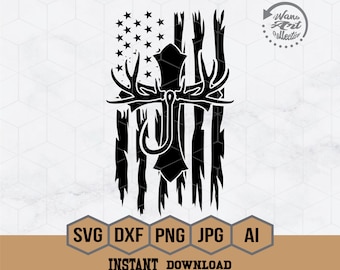 US Fishing Hook Deer Antler Cross Svg | Hunting Svg | Hunter Svg | Cross Hunting Svg | Deer Antler Svg | Fishing Hook Svg | Hunter Shirt