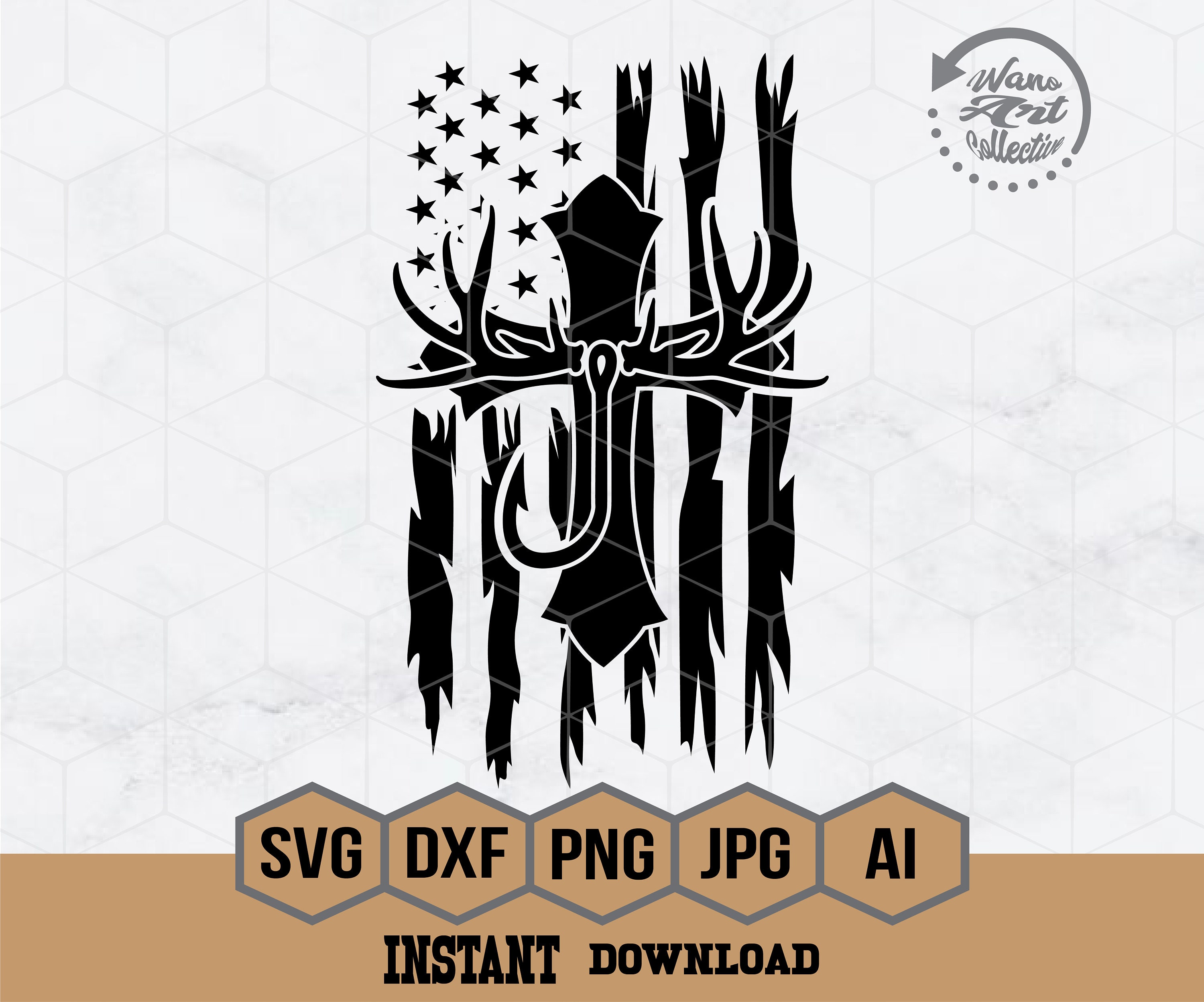 US Fishing Hook Deer Antler Cross Svg Hunting Svg Hunter Svg Cross