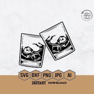 Whiskey Svg, Whiskey Glass Svg, Alcohol Drink Cutfile, Cheers Png, Liquior Glass w/ Ice Clipart, Whiskey two Glass Svg, Whiskey T-Shirt