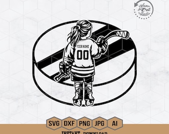 Hockey Kid Svg | Personalized Name | Ice Hockey Girl Svg | Hockey Player Svg | Ice Skating Svg | Goalie Clipart | Ice Hockey Shirt | Png Dxf