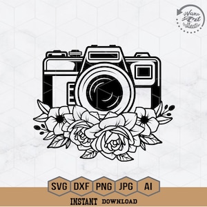 Floral Camera Svg | Camera Svg | Camera with Flowers Svg | Flower Camera Svg | Photography Svg | Photographer Svg | Camera Shirt | Png Dxf