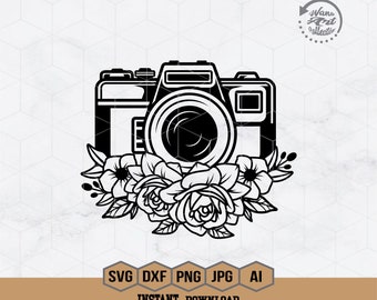Floral Kamera SVG | Kamera SVG | Kamera mit Blumen geschnitten Datei | Blumen-Kamera-Svg | Fotografie Herz | Fotograf SVG | Kamera-Shirt | Png Dxf