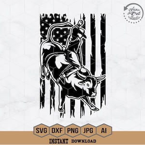 US Cowboy Svg | Rodeo Riding a Bull Svg | Bull Rider Svg | Western Cowboy Svg | Bull Riding Svg | Cricut & Silhouette | Png Dxf Jgp Eps Ai