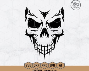 Skull Face Svg | Scary Skull Svg | Halloween Skull Svg | Gothic Svg | Skull Clipart | Skull Svg File for Cricut and Silhouette | Png Dxf Eps