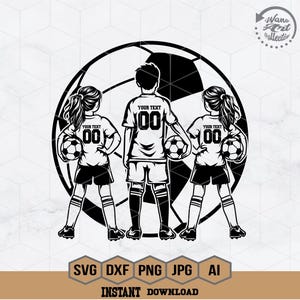 Personalized It | Soccer 2 Girls and 1 Boy Kids Svg | Soccer Girl and Boy Svg | Soccer Svg | Soccer Player Svg | Football Png | Soccer Shirt