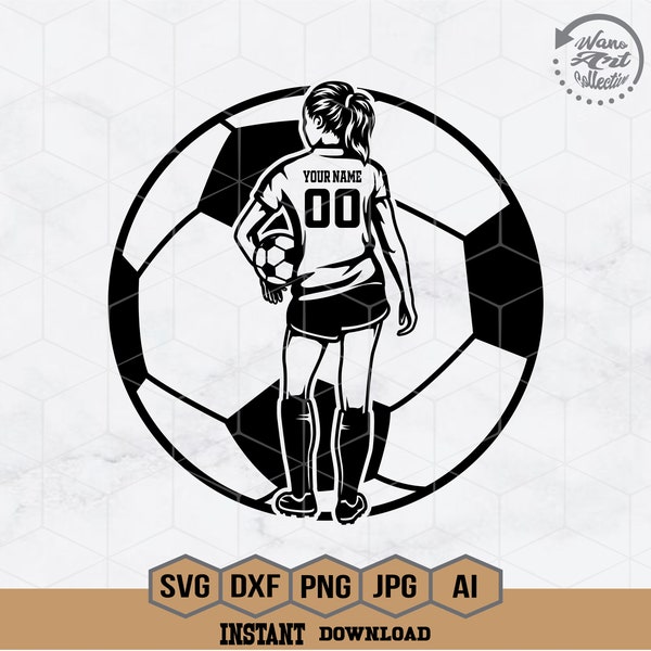 Chica de fútbol con balón Svg / Vida con balón Svg / Balón de fútbol Svg / Fútbol Svg / Clipart de fútbol / Fútbol Png / Archivo de corte de mamá futbolera / Png Eps Dxf Ai