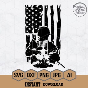 US Soldier Scene svg, US Military Silhouette Stencil, USA Army Clipart, Combat Scene Cut File, Veteran Shirt png, Support our Troops CutFile