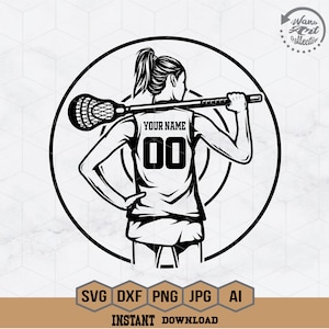 Personalisierter Name | Weiblicher Lacrosse-Player svg | Lacrosse Druck | Lacrosse Stick geschnitten Datei | Lax Mom zwart | Lacrosse Aufkleber | Lacrosse Mom Shirt