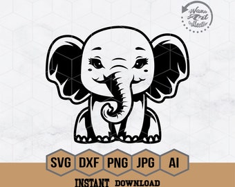 Baby Elephant Svg | Elephant Svg | Elephant Sitting Svg | Cute Animal Svg | Jungle Animals Svg | Zoo Animal CutFile | Safari Animal Clipart