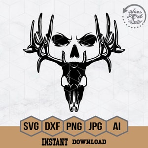 Deer Skull Face SVG Files | Deer Skull Svg | Skull Animal Svg | Deer Antler Skull svg | Deer hunting Svg | Hunting svg | Skull Cut File